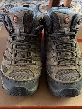 Merrell Gray and Blue Trail Mid-Height Hiking Boots with Orange Logo